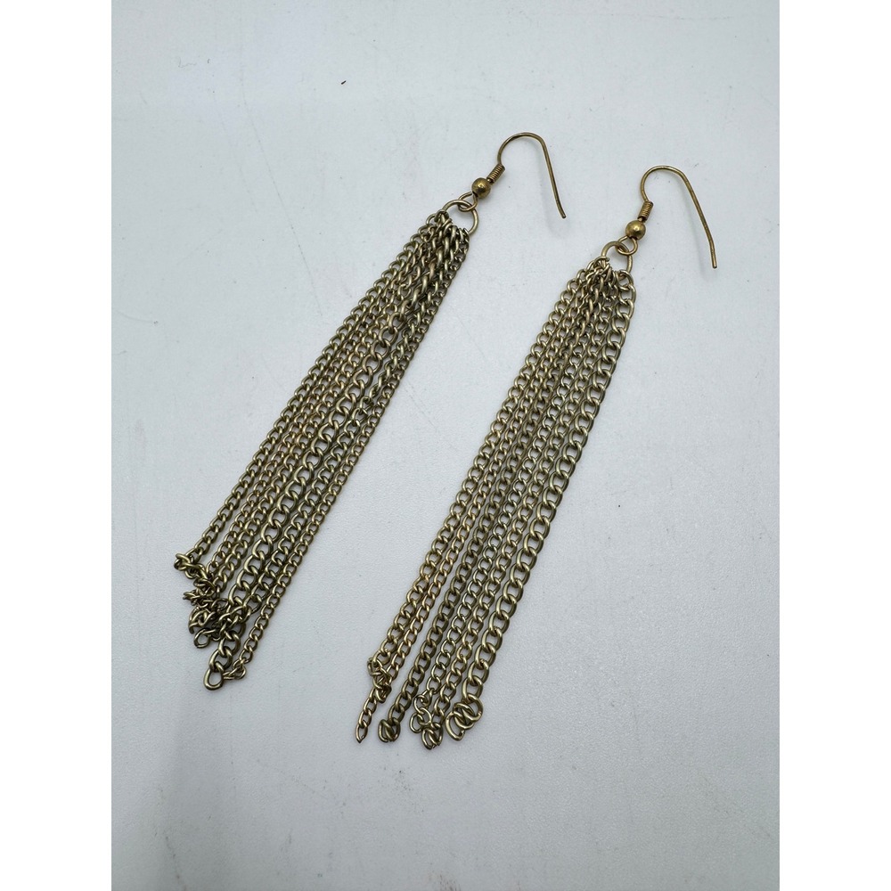 Vintage MultiStrand Metal Chain Tassel Dangle Earrings Industrial Boho Goth Punk